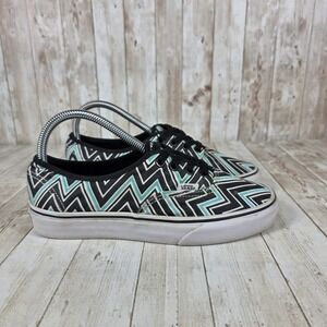 Vans Authentic Low Top Zig Zag Black White Blue‎ Women's Sneakers 7.5